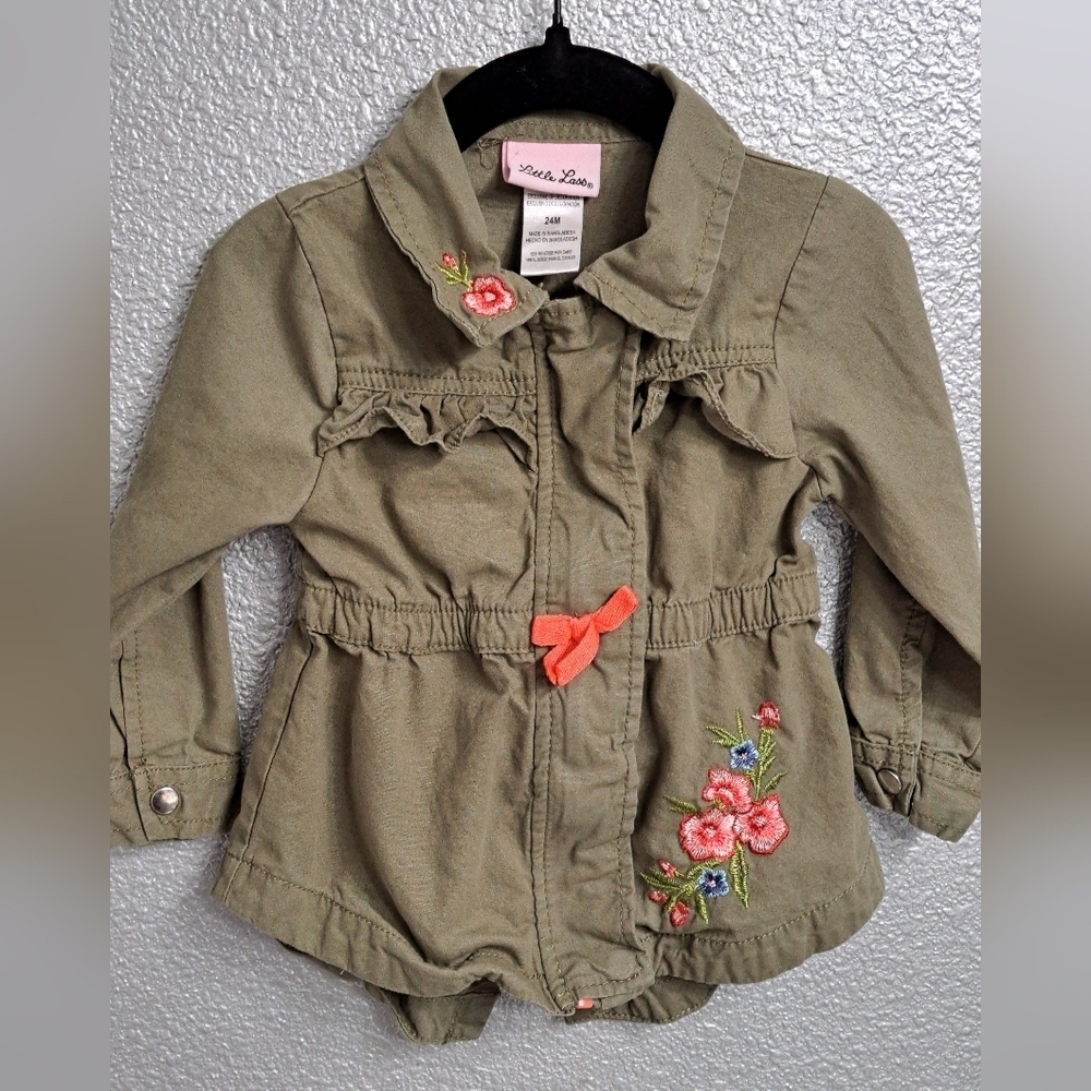 Little Lass Toddler's Olive Green Embroidered Jacket Size 2T